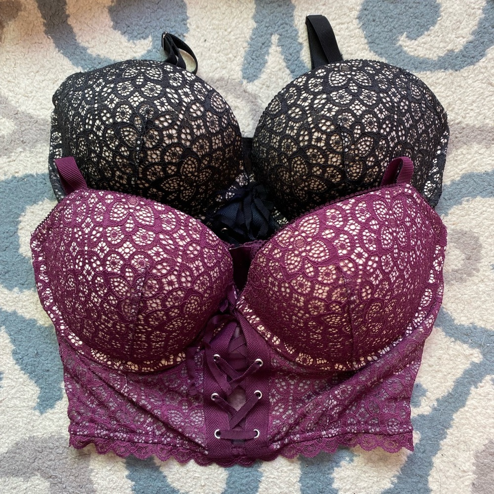 2 VS Black & Burgundy Longline Bras